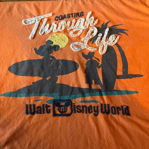 Orange “Costing Through Life” Walt Disney World tee w/Mickey & Goofy - Picture 3 of 6